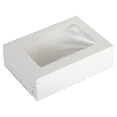 White Cake Box W/Window, 14" x 10" x 4"