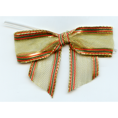 Gold Striped Bow Twist Tie, 100 count