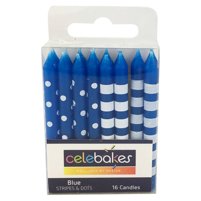 Celebakes Blue Stripes & Dots Candles, 16 count