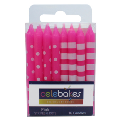 Celebakes Pink Stripes & Dots Candles, 16 count