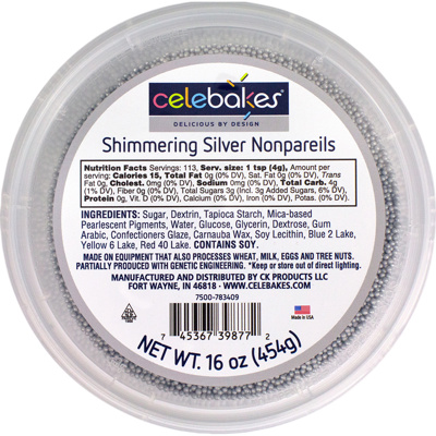 Celebakes Shimmering Silver Nonpareils, 16 oz.