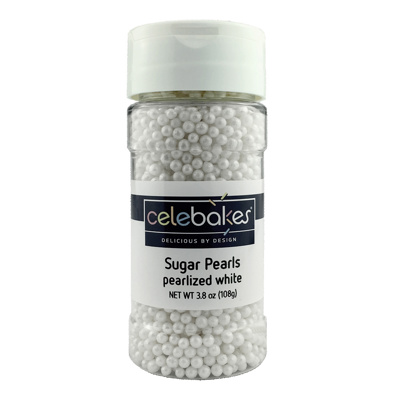 Celebakes Pearlized White Sugar Pearls, 3.8 oz.