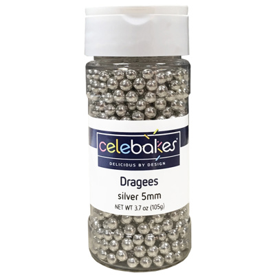 Celebakes Silver Dragees, 5mm