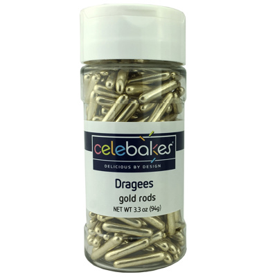 Celebakes Gold Rod Dragees, 3.3 oz.