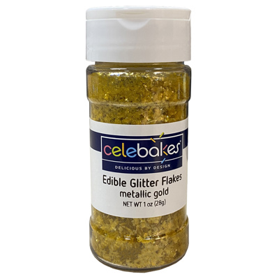 Celebakes Metallic Gold Edible Glitter Flakes, 1 oz.