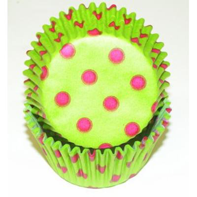 Lime Green w/Pink Polka Dot Baking Cups, 500 Count