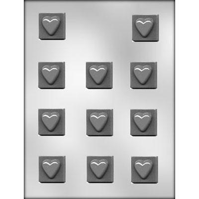 Heart Imprinted Square Chocolate Mold, 1 1/4"